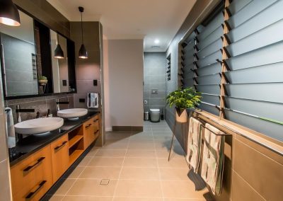 Breezway louvres behind towel racks help speed up the drying process